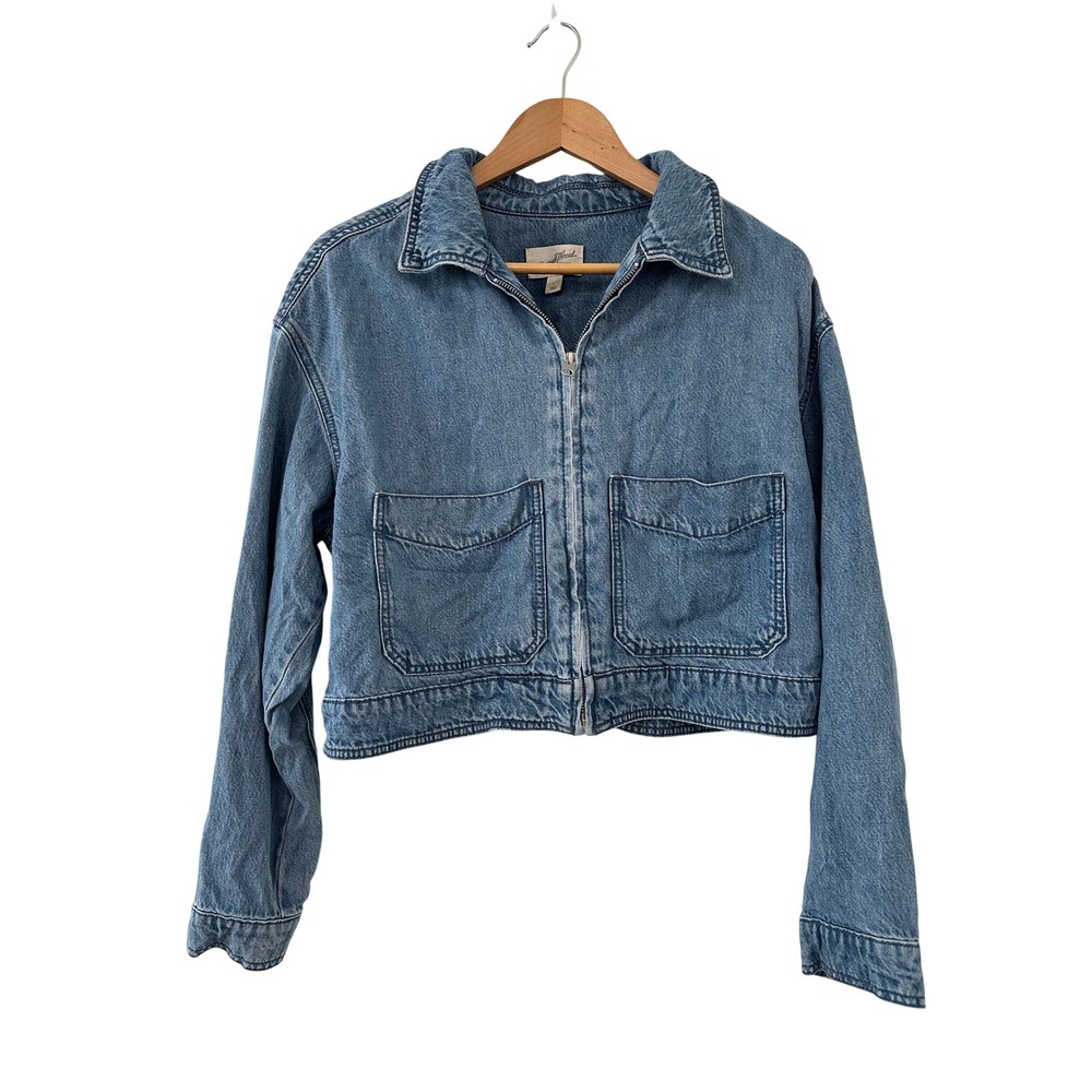 Universal Thread Womens L Blue Denim Cropped Zip Up Jacket Utility Western